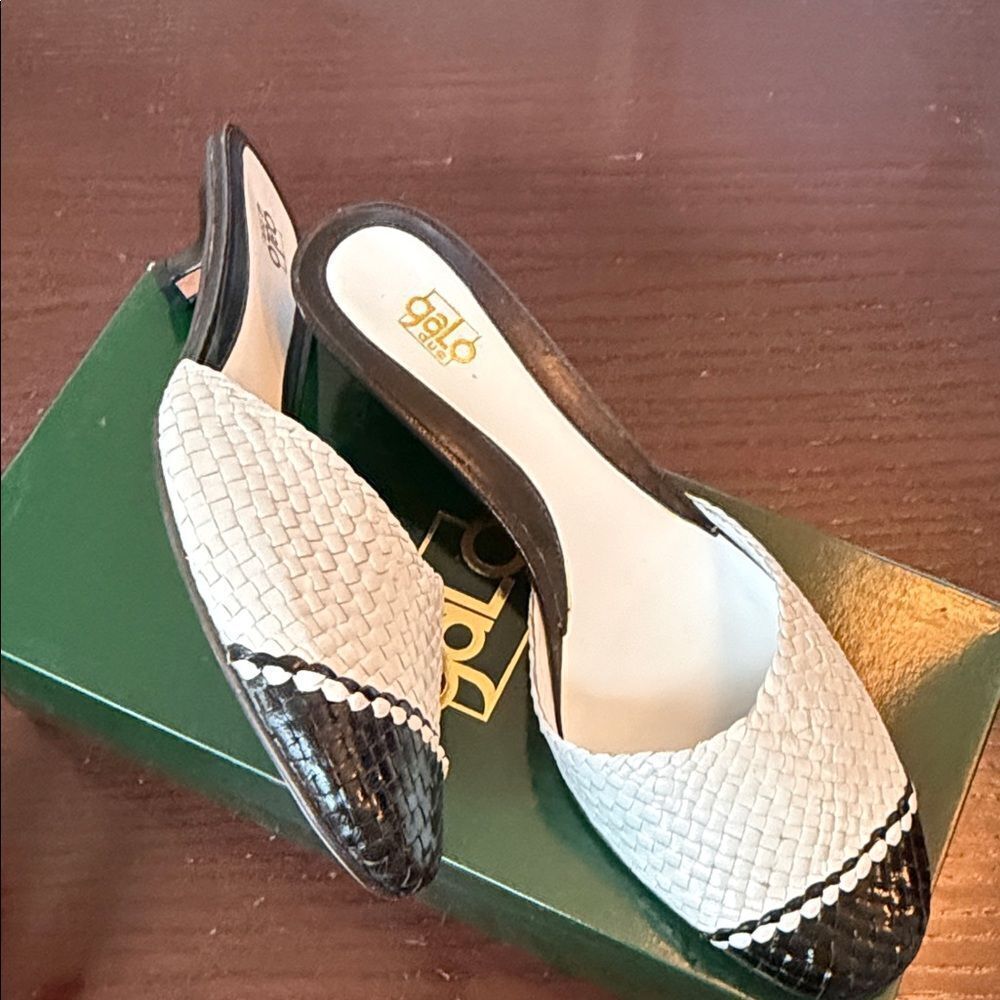 Elegant Black and White Woven Mules